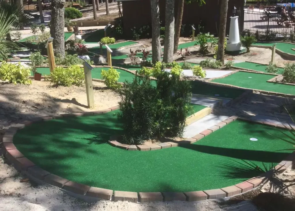 Renovation of Club Wyndham Ocean Ridge mini golf course completed with new brick borders and turf